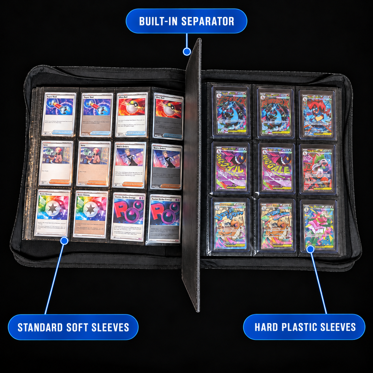 Open Pennyloader® with labeled standard soft sleeve pages, built-in separator, and hard plastic sleeve pages